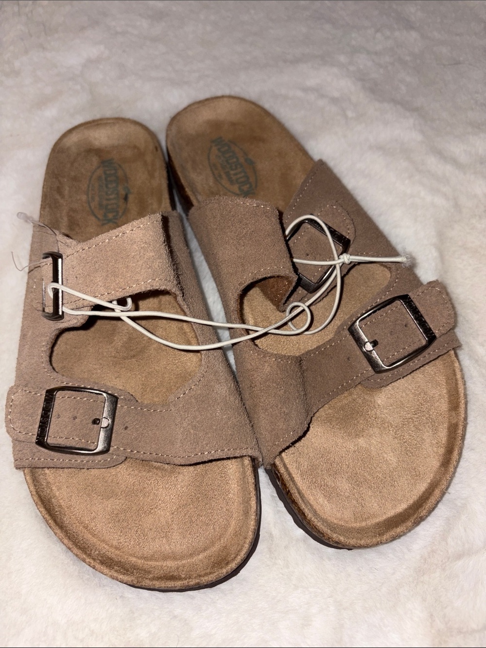 Woodstock Suede Sandals Neutral Taupe 
Size: 6 unisex